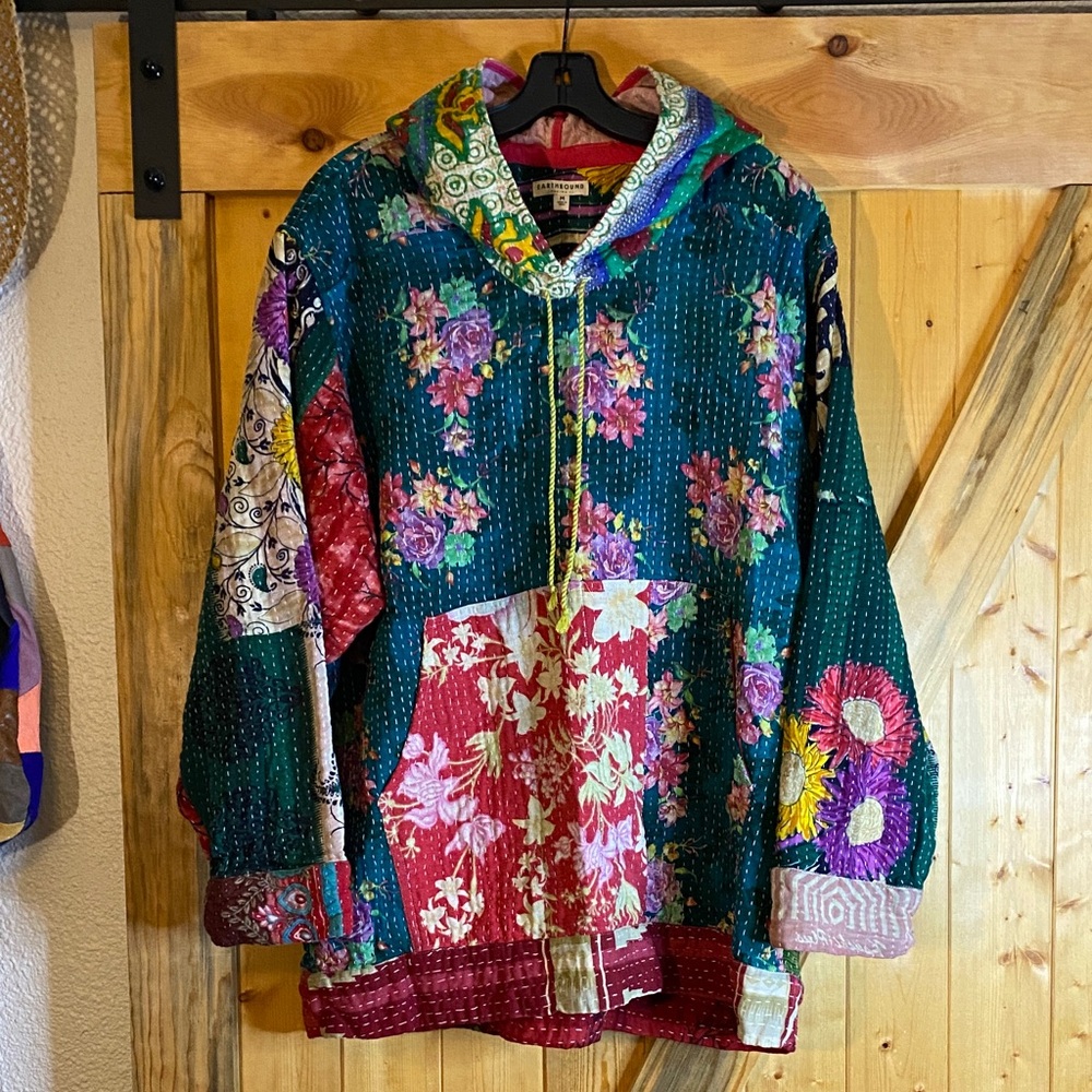 EARTHBOUND Colorful Floral Patchwork Hoodie